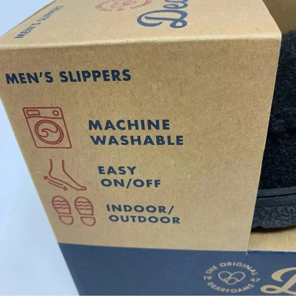 NIB Dearfoams Mens Medium (Shoe Size 9 10) Wool Blend Clog Style Slippers Black - Picture 6 of 7